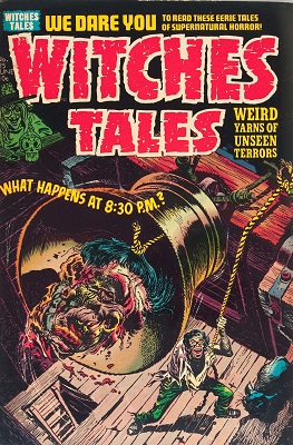 Witches' Tales #25 (1954): Controversial Decapitated Head as Bell Clapper cover! Click for value