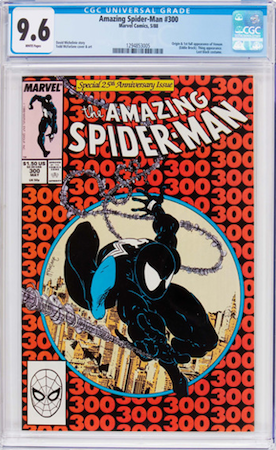 Amazing Spider-Man #300 is the 1st Venom appearance. Look for a CGC 9.6 with white pages. Click to buy a copy from Goldin