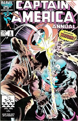 Captain America Annual #8 (1986): First Cap vs Wolverine; 1st Appearance of Tess-One and Overrider. Click for value