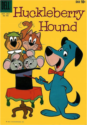 Four Color #990: Huckleberry Hound (#1) First appearance of Huck, Yogi Bear, Pixie & Dixie and Mr. Jinks. Click for values.
