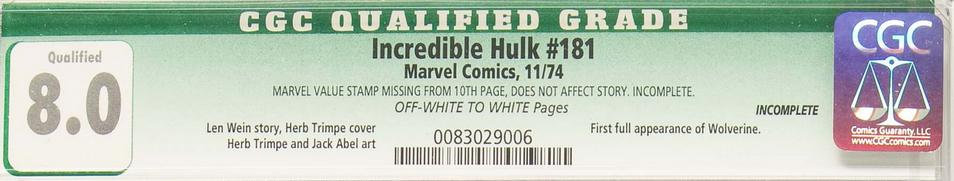 It's important to note that this issue contains a Marvel Value Stamp. CGC copies missing this are given a green "Qualified" label, and sell on average for one-third of the normal price.