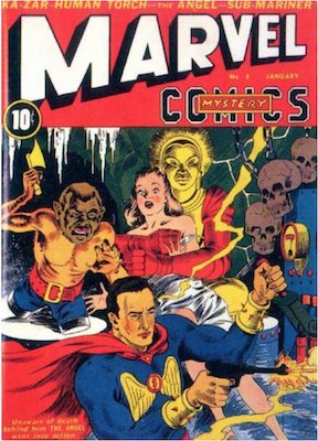 Marvel Mystery Comics #3: 1st new logo, early use of TV in comic stories. Click for values
