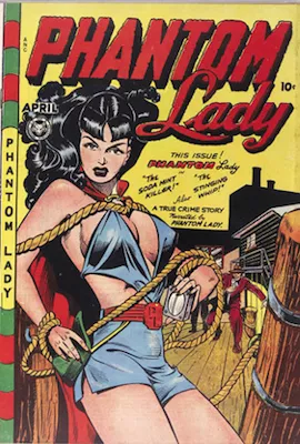 Phantom Lady #17: classic 'headlights' cover by Matt Baker. Click for values