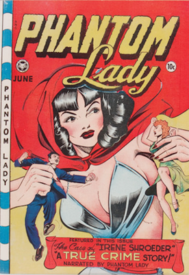 Phantom Lady #18, Matt Baker "headlights" cover. Click for values