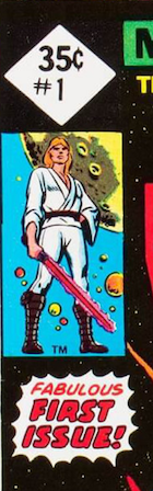 Close up detail of Star Wars 1977 #1 35c reprint Edition. No REPRINT next to Luke. No barcode at bottom left