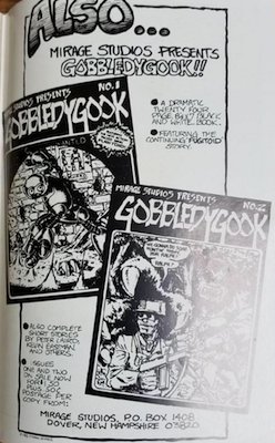 TMNT #1 first printing: inside back cover has a full-page ad for another Mirage publication, Gobbledygook #1