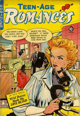 Teen-Age Romances #12: 'hot scientist' cover by Matt Baker. Click for values