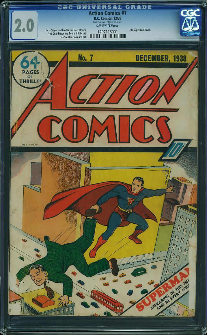 We just unearthed this never-before-offered copy of Action Comics #7. Only the second time Superman appeared on a comic book cover!