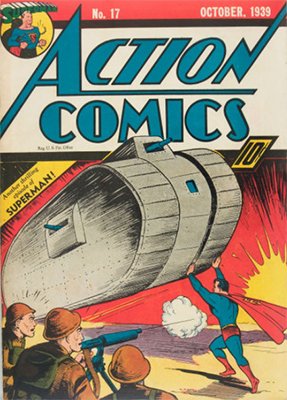 Action #17: 6th Superman cover; classic war image. Click for value