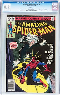 Hot Comics #37: Amazing Spider-Man #194, 1st Black Cat is best bought in CGC 9.8, as it's a fairly common issue. Click to buy a copy st Goldin