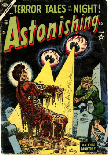 Most gruesome horror comics: Astonishing #30. Disembodied eyes melting human flesh cover! Click for value