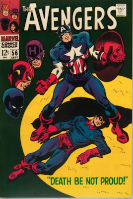 Avengers #56: Story of Captain America frozen into ice retold; Classic Death of Bucky cover. Click for values