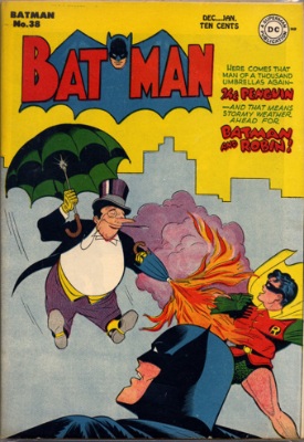 Batman #38 (1947): Penguin Flamethrower Cover. Click for values