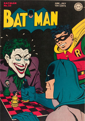 Batman #23, classic Joker cover. Click for values