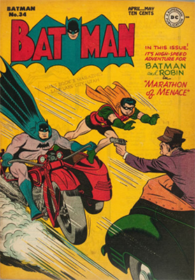 Batman Comic #34, classic action cover. Click for value