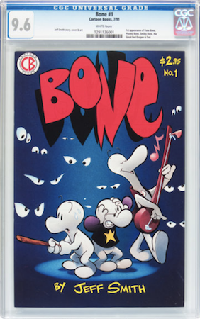 Bone 1 1st printing is a pretty scarce book. Look for a CGC 9.6 with white pages at Goldin