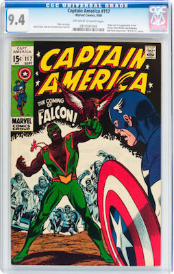 100 Hot Comics: Captain America 117, 1st Falcon. Click to buy a copy at Goldin