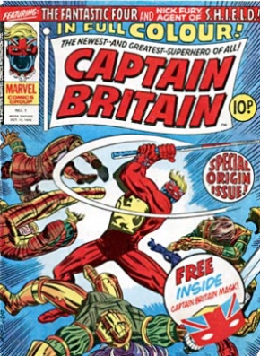 Origin and First Appearance, Captain Britain, Captain Britain Weekly #1, Marvel Comics UK, 1976. Click for value