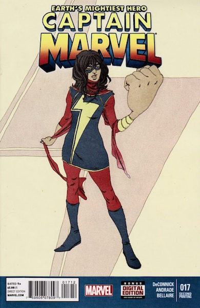 Captain Marvel #17 2nd Print Variant: Hotly Sought-After, cameo of Kamla Kahn, the new Ms. Marvel. Click for values