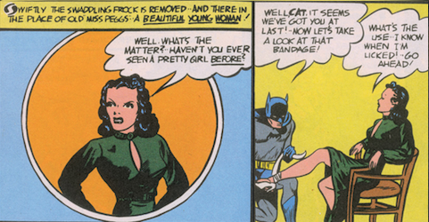 The first ever panels of "The Cat" aka Catwoman from Batman #1