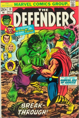 Defenders #10 (Marvel, 1973): Third Hulk vs Thor. Click for values