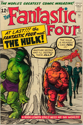 Fantastic Four #12 (Mar 1963): First Silver Age Thing vs Hulk Battle. Click for values