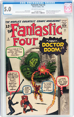 Fantastic Four #5 is so often beaten to heck when we buy it. Look for a really clean CGC 5.0 copy. They cost about 50 percent more than a 2.5 but look SO much nicer. Click to buy one from Goldin