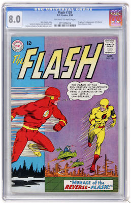 Low-grade copies of Flash #139 are still bought because Reverse Flash/Professor Zoom is hot. But look for a VF if you want to invest. Click to buy