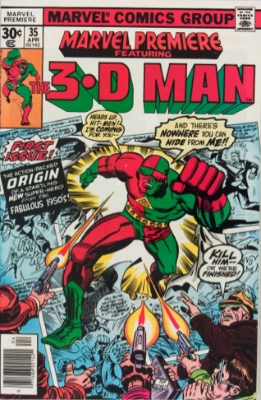 Origin and First Appearance, 3-D Man, Marvel Premiere #35, Marvel Comics, 1977. Click for value