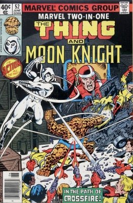 Marvel Two-in-One #52. Moon Knight cover; First Appearance of Crossfire. Click for values.