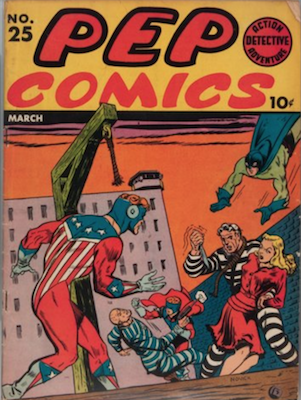 PEP Comics #25: First Archie's Jalopy; 1st Skinny Mr. Weatherbee prototype. Click for value