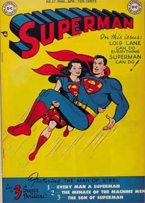 Superman comic books #57: Lois Lane as Superwoman cover, full page ad for Superboy #1. Click for values