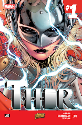 Jane Foster's first official appearance as Thor, Thor #1 from 2014. Click to buy